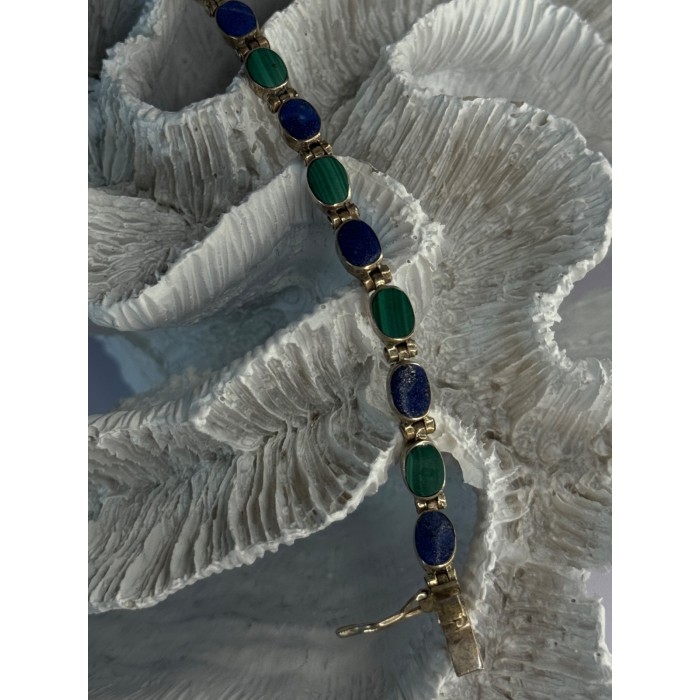 925 Sterling Silver Malachite & Sodalite Bracelet Length 7