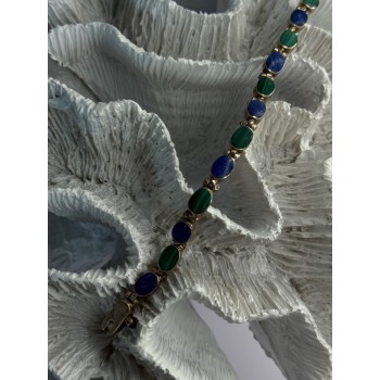 925 Sterling Silver Malachite & Sodalite Bracelet Length 7