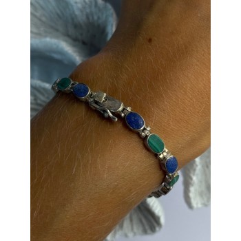 925 Sterling Silver Malachite & Sodalite Bracelet Length 7