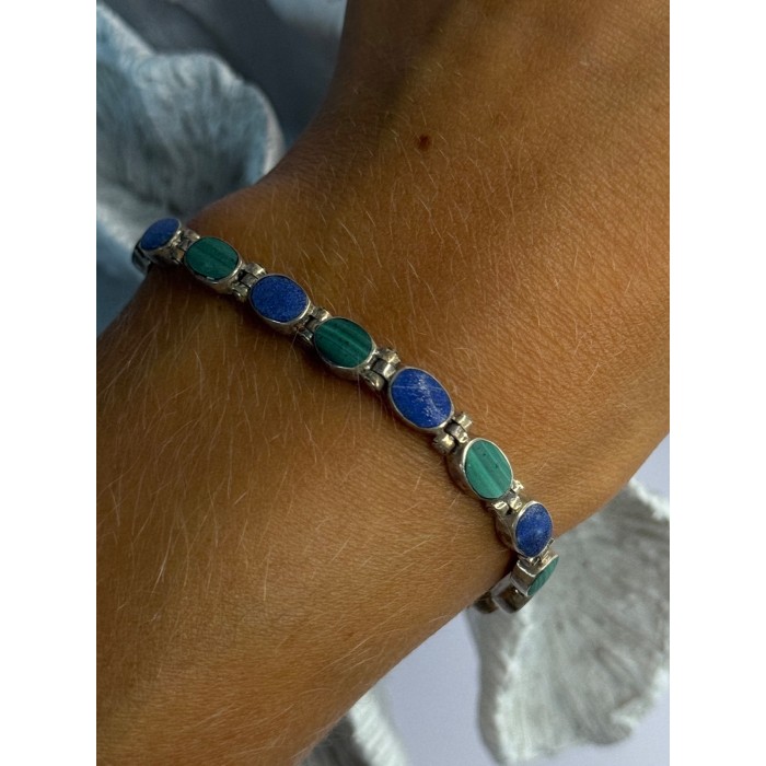 925 Sterling Silver Malachite & Sodalite Bracelet Length 7