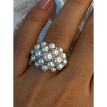 Elegant 925 Sterling Silver Pearl  Ring Size 7