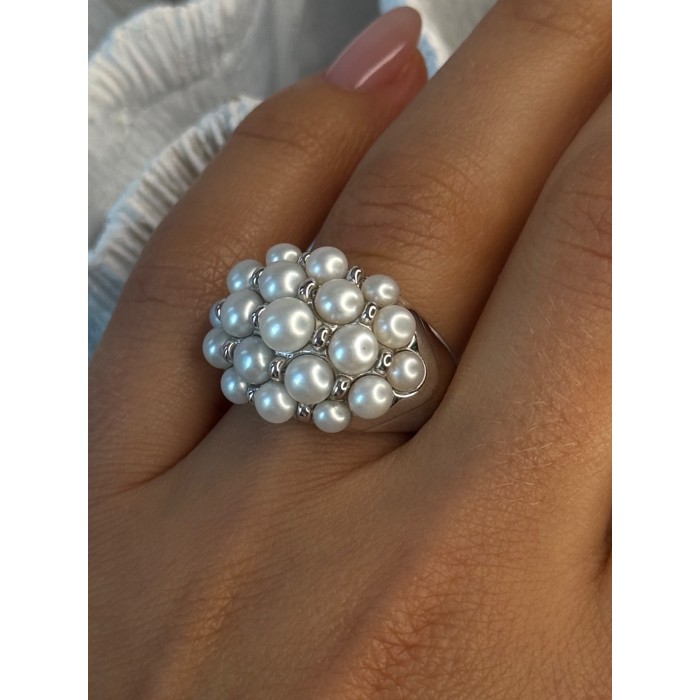 Elegant 925 Sterling Silver Pearl  Ring Size 7