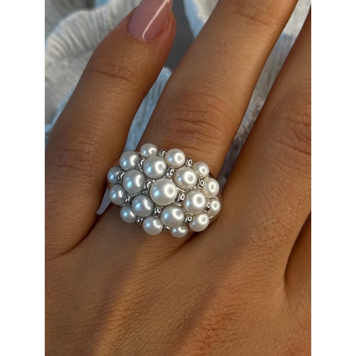 Elegant 925 Sterling Silver Pearl  Ring Size 7