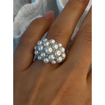 Elegant 925 Sterling Silver Pearl  Ring Size 7
