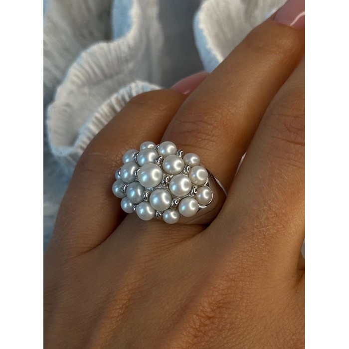 Elegant 925 Sterling Silver Pearl  Ring Size 7