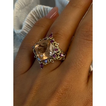 925 Sterling Silver Gold Plated Part Spinel & Ruby Ring Size 6