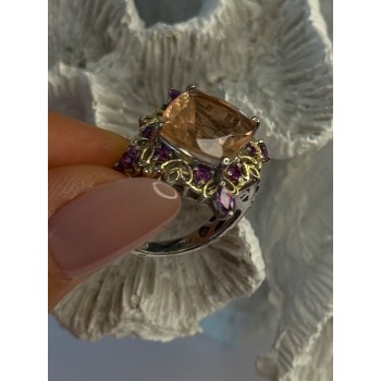 925 Sterling Silver Gold Plated Part Spinel & Ruby Ring Size 6