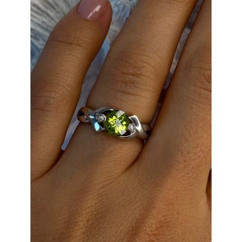 925 Sterling Silver Peridot & Beryl Ring Size 6