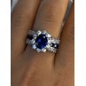 925 Sterling Silver Sapphire & Beryl Flower Ring Size 7.5