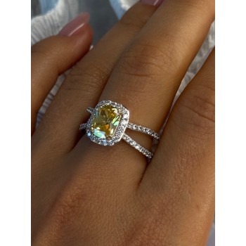 925 Sterling Silver Citrine & Beryl Ring Size 8