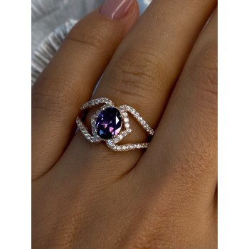 Rose Gold Plated 925 Sterling Silver Amethyst & Cz Ring Size 6