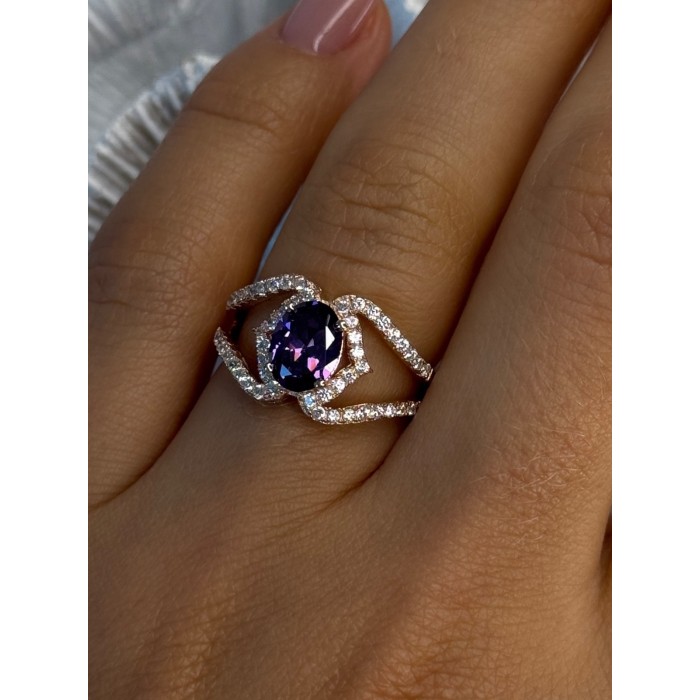 Rose Gold Plated 925 Sterling Silver Amethyst & Cz Ring Size 6