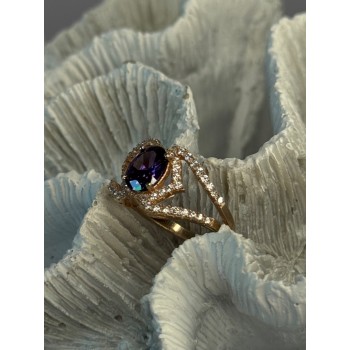 Rose Gold Plated 925 Sterling Silver Amethyst & Cz Ring Size 6