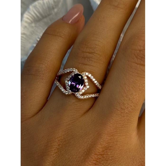 Rose Gold Plated 925 Sterling Silver Amethyst & Cz Ring Size 6