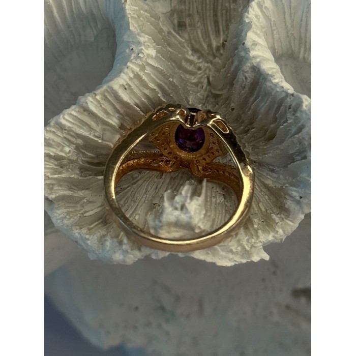 Rose Gold Plated 925 Sterling Silver Amethyst & Cz Ring Size 6