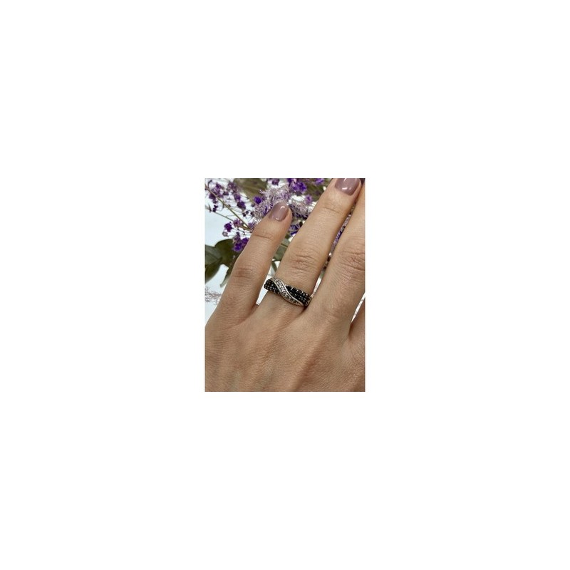 925 Sterling Silver Black & White Tourmaline 