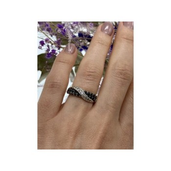 925 Sterling Silver Black & White Tourmaline 