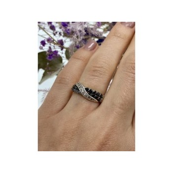 925 Sterling Silver Black & White Tourmaline 