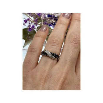 925 Sterling Silver Black & White Tourmaline 