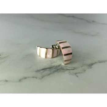 925 Sterling Silver Gold Plated Pink Mother Of Pearl Stud Earrings