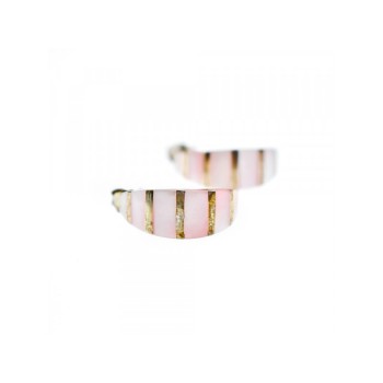 925 Sterling Silver Gold Plated Pink Mother Of Pearl Stud Earrings