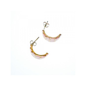 925 Sterling Silver Gold Plated Pink Mother Of Pearl Stud Earrings