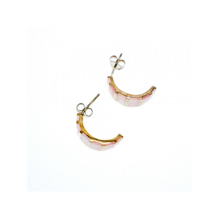 925 Sterling Silver Gold Plated Pink Mother Of Pearl Stud Earrings