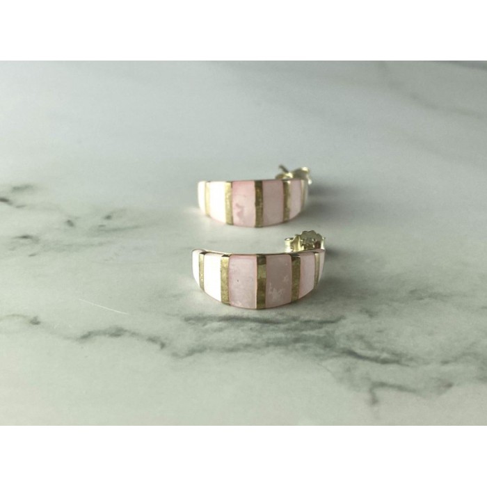 925 Sterling Silver Gold Plated Pink Mother Of Pearl Stud Earrings