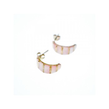 925 Sterling Silver Gold Plated Pink Mother Of Pearl Stud Earrings