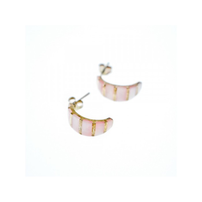 925 Sterling Silver Gold Plated Pink Mother Of Pearl Stud Earrings