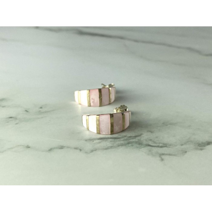 925 Sterling Silver Gold Plated Pink Mother Of Pearl Stud Earrings