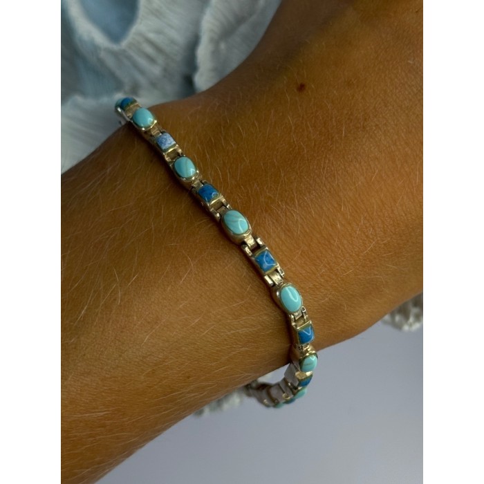 Beautiful 925 Sterling Silver Turquoise Bracelet Length 7