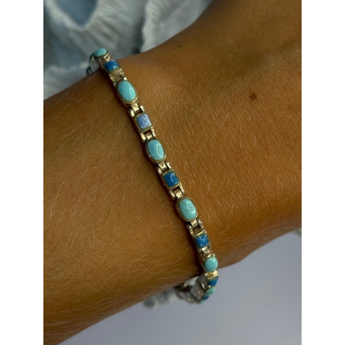 Beautiful 925 Sterling Silver Turquoise Bracelet Length 7