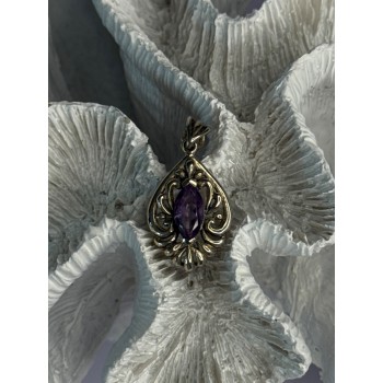 Classy 925 Sterling Silver Amethyst Pendant Length 1.20 Inch