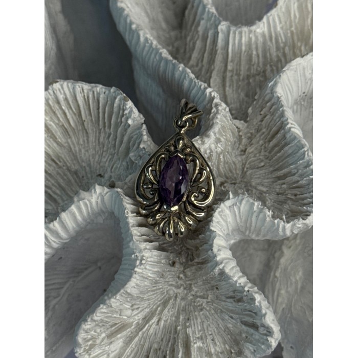 Classy 925 Sterling Silver Amethyst Pendant Length 1.20 Inch