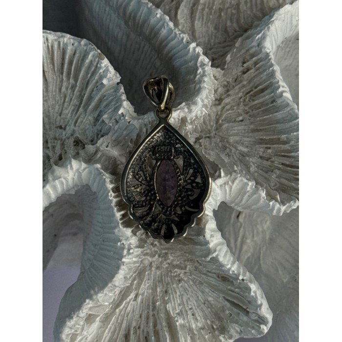 Classy 925 Sterling Silver Amethyst Pendant Length 1.20 Inch