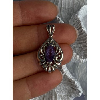 Classy 925 Sterling Silver Amethyst Pendant Length 1.20 Inch