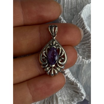 Classy 925 Sterling Silver Amethyst Pendant Length 1.20 Inch