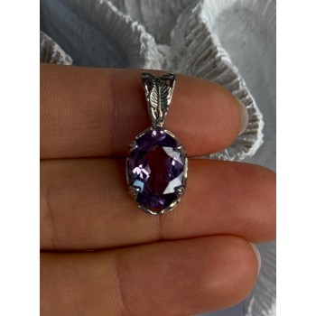 Elegant 925 Sterling Silver Amethyst Pendant Length 1 Inch