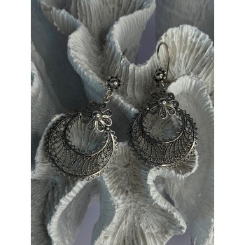 Vintage 925 Sterling Silver Designer Dgs Turkey Flower Filigree Length 2.30 Inch