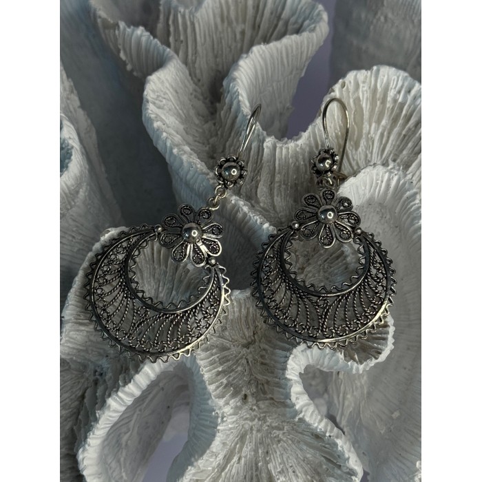 Vintage 925 Sterling Silver Designer Dgs Turkey Flower Filigree Length 2.30 Inch