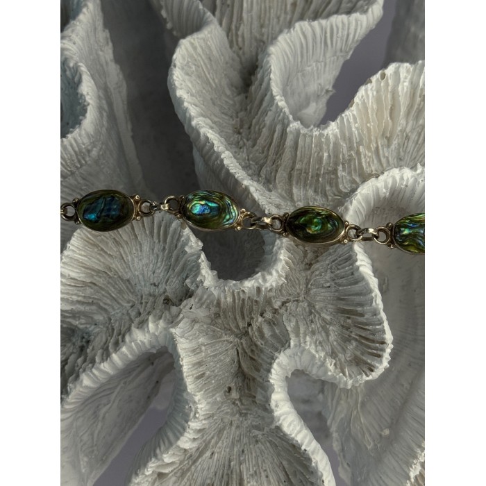 Vintage 925 Sterling Silver Abalone Bracelet Length 6.5
