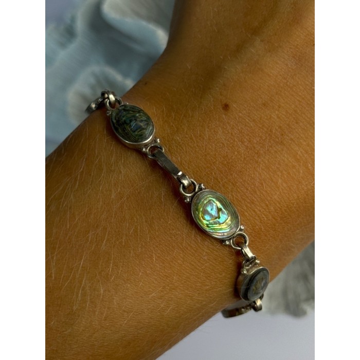 Vintage 925 Sterling Silver Abalone Bracelet Length 6.5