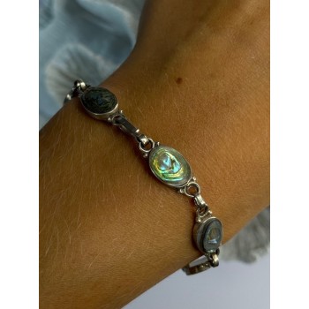 Vintage 925 Sterling Silver Abalone Bracelet Length 6.5