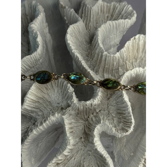 Vintage 925 Sterling Silver Abalone Bracelet Length 6.5