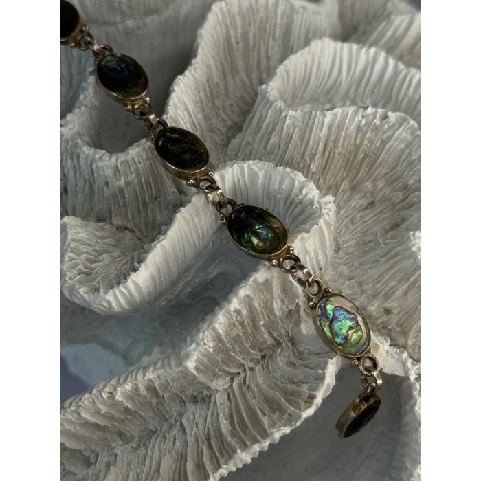 Vintage 925 Sterling Silver Abalone Bracelet Length 6.5