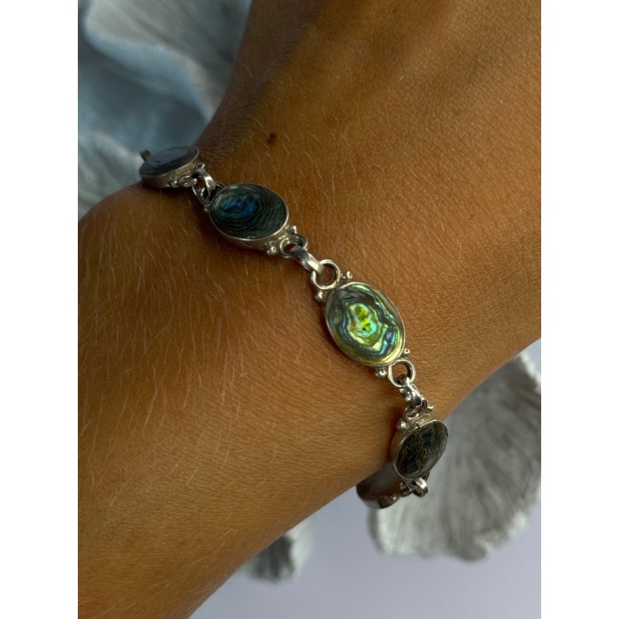 Vintage 925 Sterling Silver Abalone Bracelet Length 6.5