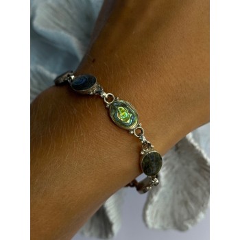 Vintage 925 Sterling Silver Abalone Bracelet Length 6.5