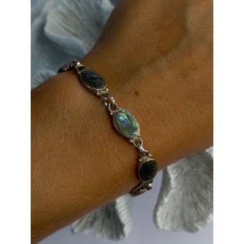 Vintage 925 Sterling Silver Abalone Bracelet Length 6.5