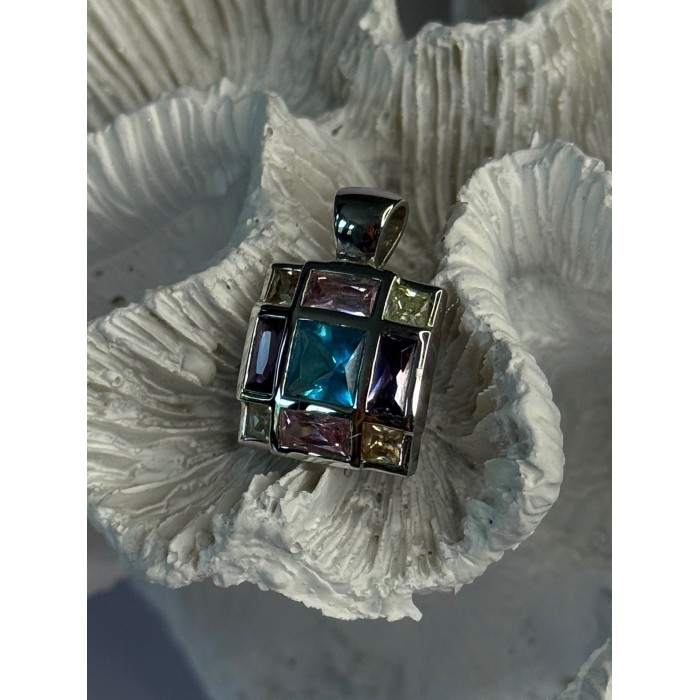 Fas 925 Sterling Silver Multi Color Tourmaline Pendant Length 0.90 Inch